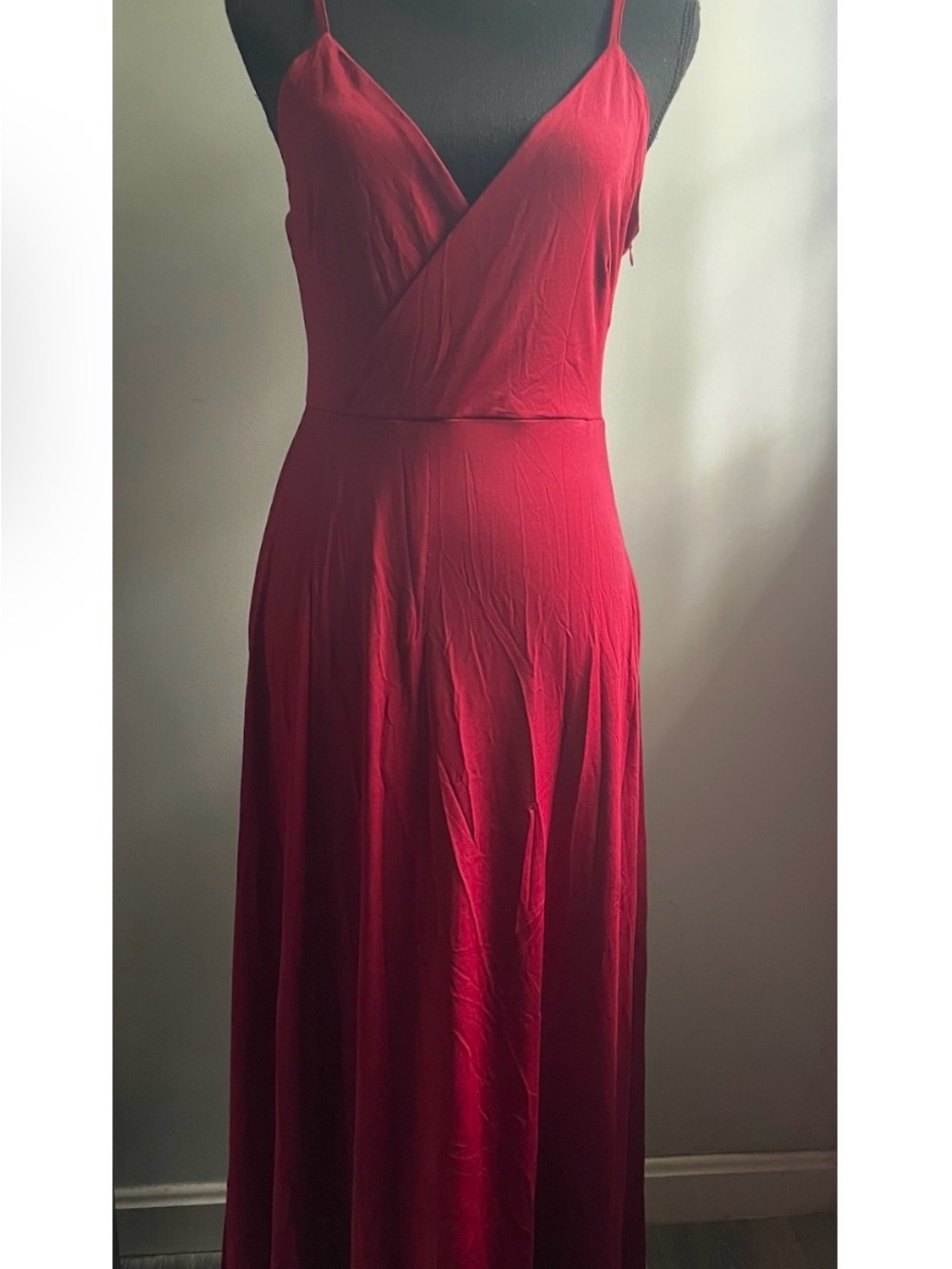 NWOT Spaghetti-Strap Red Maxi Dress with V-Neck Wrap Bodice